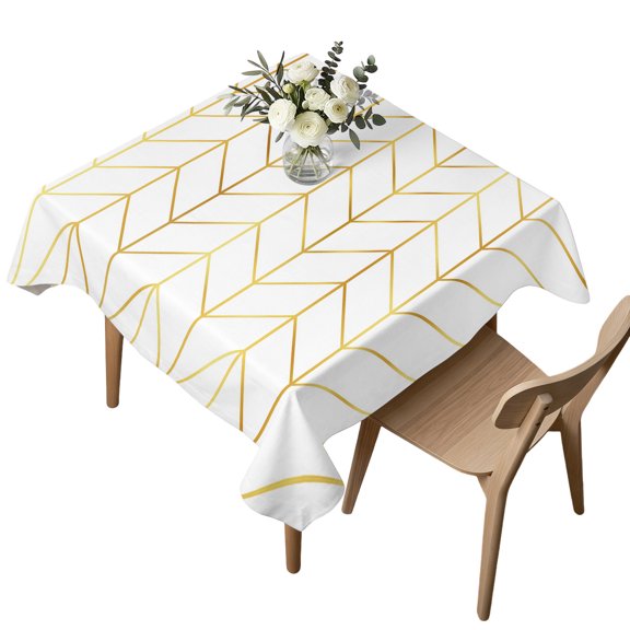 Waterproof Tablecloth Minimalist Yellow Herringbone Arrow Square Table Cloth 54x54in,Wipeable Washable Table Cover Abstract Geometric Line Tablecloths for Dining Tables Kitchen Picnic Ourdoor