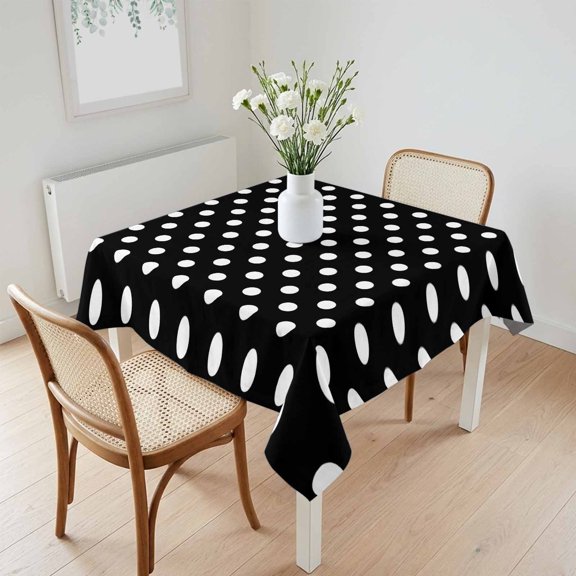 Waterproof Tablecloth Modern Black White Polka Dot Square Table Cloth 60x60in,Wipeable Washable Table Cover Abstract Minimalist Theme Tablecloths for Dining Tables Kitchen Picnic Camping Ourdoor