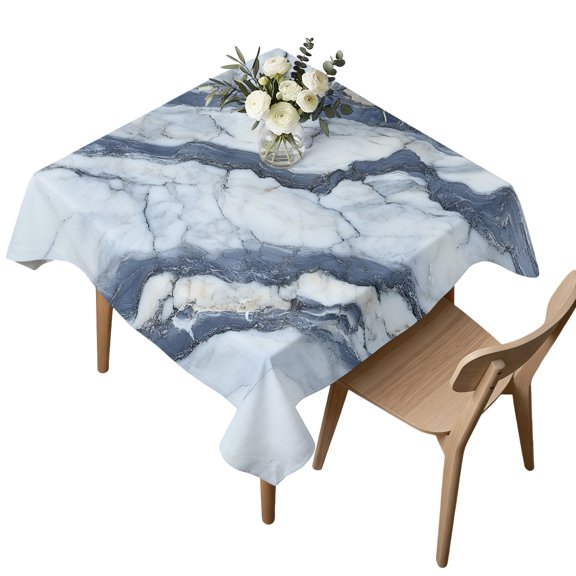 Waterproof Tablecloth Modern Blue Gray Marble Texture Square Table Cloth 54x54in,Wipeable Washable Table Cover Natural Abstract Stone Crack Tablecloths for Dining Tables Kitchen Picnic Ourdoor