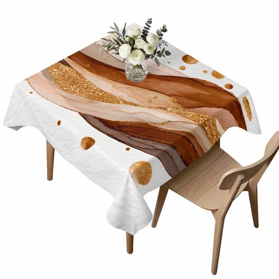Waterproof Tablecloth Modern Brown Gold Gradient Square Table Cloth 54x54in,Wipeable Washable Table Cover Abstract Stripe Polka Dot Tablecloths for Dining Tables Kitchen Picnic Camping Ourdoor