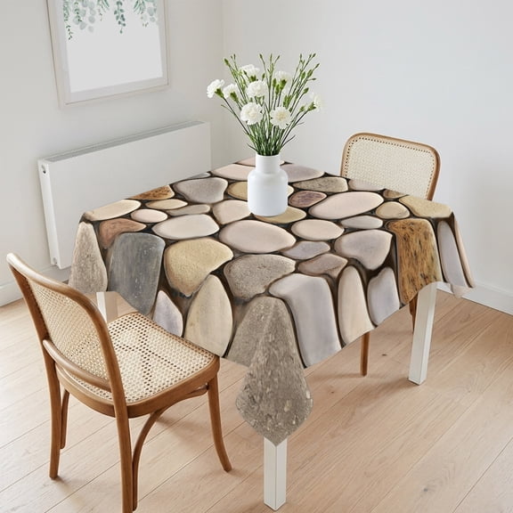 Waterproof Tablecloth Modern Cobblestone Texture Art Square Table Cloth 60x60in,Wipeable Washable Table Cover Seamless Brown Pebble Stone Tablecloths for Dining Tables Kitchen Picnic Ourdoor