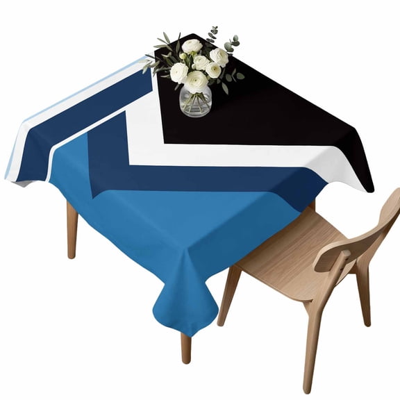 Waterproof Tablecloth Modern Geometric Triangle Stripes Square Table Cloth 54x54in,Wipeable Washable Table Cover Black Blue White Color Block Tablecloths for Dining Tables Kitchen Picnic Ourdoor