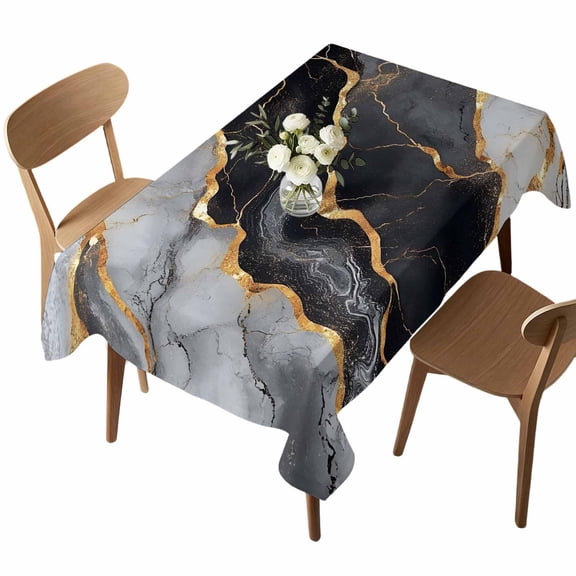 Waterproof Tablecloth Modern Marble Texture Rectangle Table Cloth 52x70in,Wipeable Washable Table Cover Black White Gold Stone Style Tablecloths for Dining Tables Kitchen Picnic Camping Ourdoor