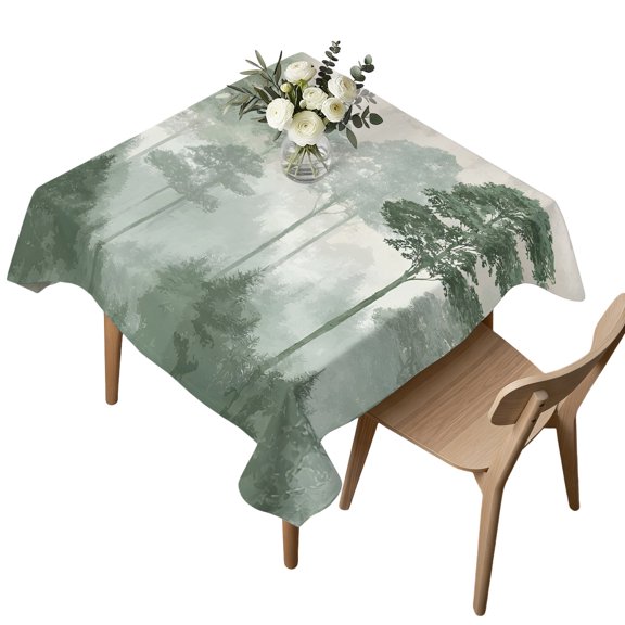 Waterproof Tablecloth Modern Natural Pine Trees Square Table Cloth 54x54in,Wipeable Washable Table Cover Green Plant Misty Forest Tablecloths for Dining Tables Kitchen Picnic Camping Ourdoor Party