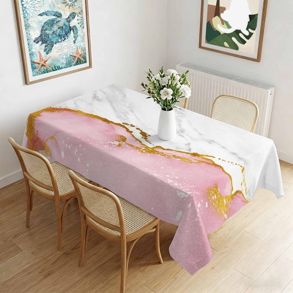 Waterproof Tablecloth Modern White Pink Marble Texture Rectangle Table Cloth 60x102in,Wipeable Washable Table Cover Classic Stone Artwork Tablecloths for Dining Tables Kitchen Picnic Ourdoor