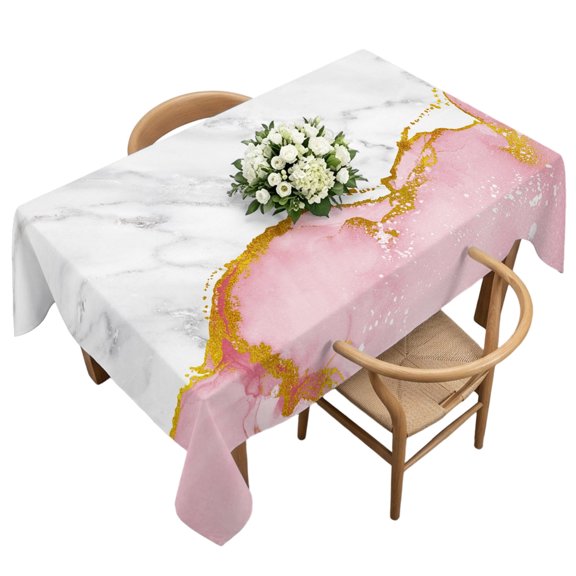Waterproof Tablecloth Modern White Pink Marble Texture Rectangle Table Cloth 60x120in,Wipeable Washable Table Cover Classic Stone Artwork Tablecloths for Dining Tables Kitchen Picnic Ourdoor
