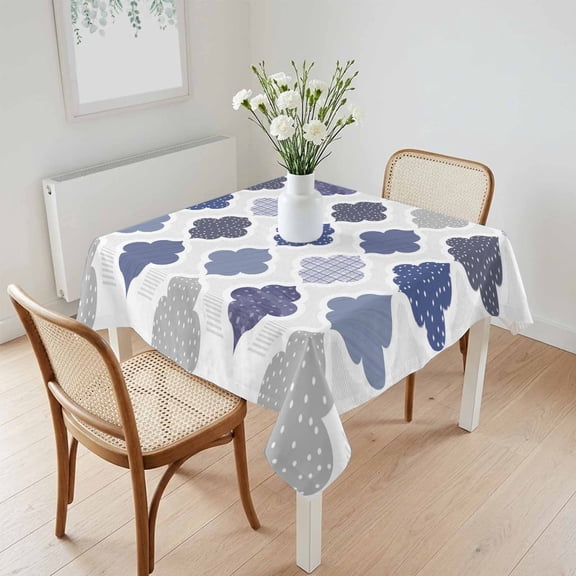 Waterproof Tablecloth Moroccan Blue Gray Geometric Square Table Cloth 60x60in,Wipeable Washable Table Cover Abstract Grid Bohemian Tablecloths for Dining Tables Kitchen Picnic Camping Ourdoor Party
