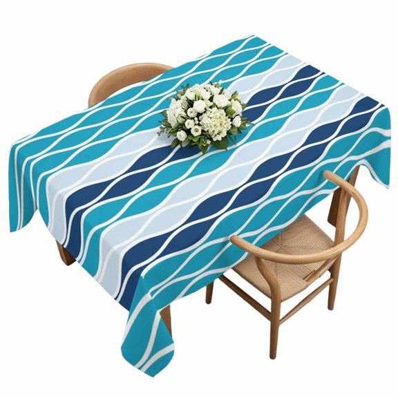 Waterproof Tablecloth Moroccan Wave Stripe Teal Blue Rectangle Table Cloth 60x120in,Wipeable Washable Table Cover Abstract Ocean Waves Tablecloths for Dining Tables Kitchen Picnic Camping Ourdoor