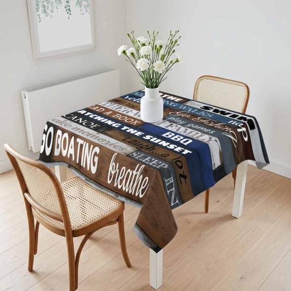 Waterproof Tablecloth Motivational Inspirational Happiness Quotes Square Table Cloth 60x60in,Wipeable Washable Table Cover Retro Wood Plank Tablecloths for Dining Tables Kitchen Picnic Ourdoor