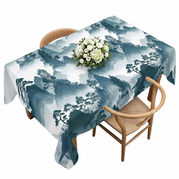 Waterproof Tablecloth Mountain Garden Chinese Style Rectangle Table Cloth 60x120in,Wipeable Washable Table Cover Chinoiserie Asian Scenic Tablecloths for Dining Tables Kitchen Picnic Ourdoor