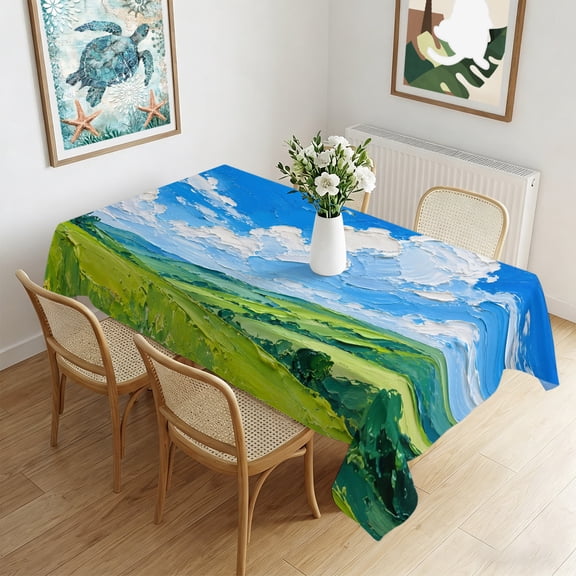 Waterproof Tablecloth Mountain Sky Cloud Rectangle Table Cloth 60x102in,Wipeable Washable Table Cover Countryside Landscape Oil Painting Art Tablecloths for Dining Tables Kitchen Picnic Party