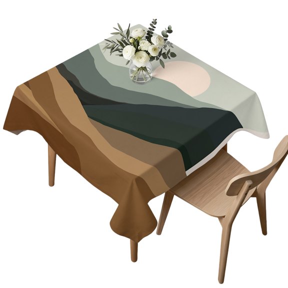 Waterproof Tablecloth Natural Scenery Abstract Sunset Square Table Cloth 54x54in,Wipeable Washable Table Cover Mountain Brown Green Stripe Tablecloths for Dining Tables Kitchen Picnic Ourdoor