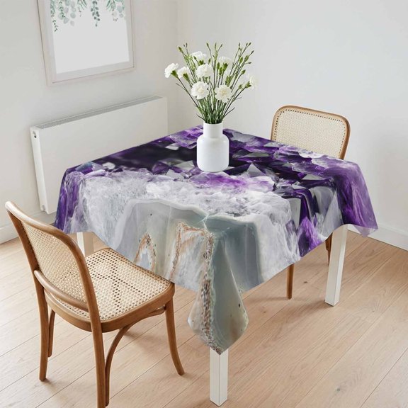 Waterproof Tablecloth Natural Wild Crystal Agate Stone Square Table Cloth 60x60in,Wipeable Washable Table Cover Abstract Modern Marble Texture Tablecloths for Dining Tables Kitchen Picnic Ourdoor