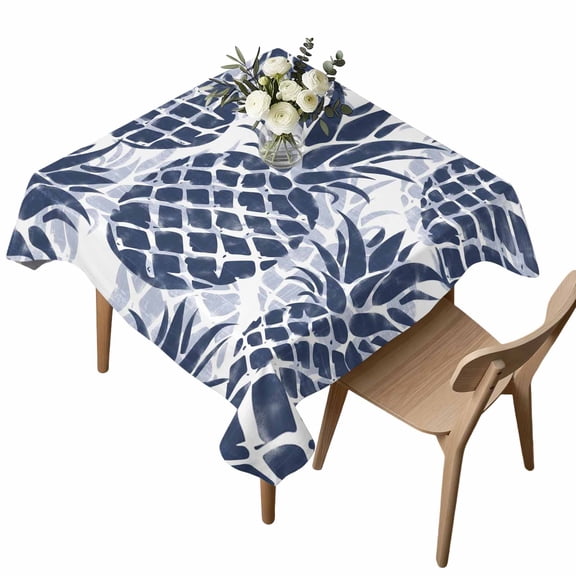 Waterproof Tablecloth Nautical Navy Blue Pineapple Leaves Square Table Cloth 54x54in,Wipeable Washable Table Cover Abstract Summer Fruit Tablecloths for Dining Tables Kitchen Picnic Camping Ourdoor