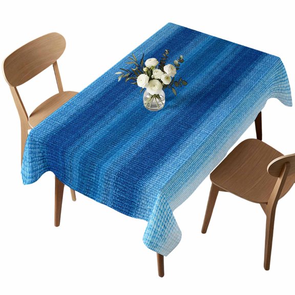 Waterproof Tablecloth Navy Blue Gradient Stripe Rectangle Table Cloth 52x70in,Wipeable Washable Table Cover Summer Nautical Coastal Theme Tablecloths for Dining Tables Kitchen Picnic Ourdoor