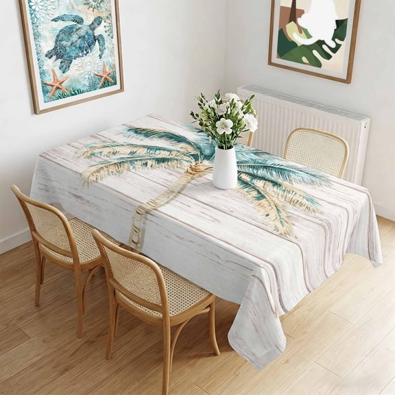 Waterproof Tablecloth Ocean Beach Coconut Tree Rectangle Table Cloth 60x102in,Wipeable Washable Table Cover Summer Plant Farm Wood Grain Tablecloths for Dining Tables Kitchen Picnic Camping Ourdoor