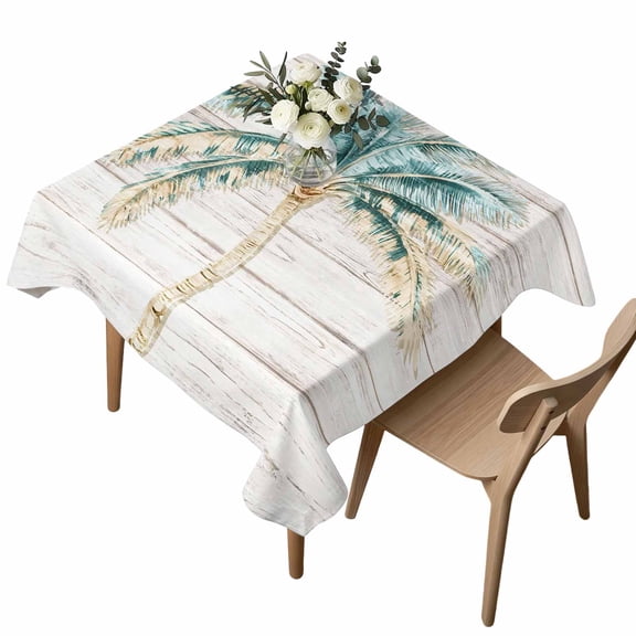 Waterproof Tablecloth Ocean Beach Coconut Tree Square Table Cloth 54x54in,Wipeable Washable Table Cover Summer Plant Farm Wood Grain Tablecloths for Dining Tables Kitchen Picnic Camping Ourdoor