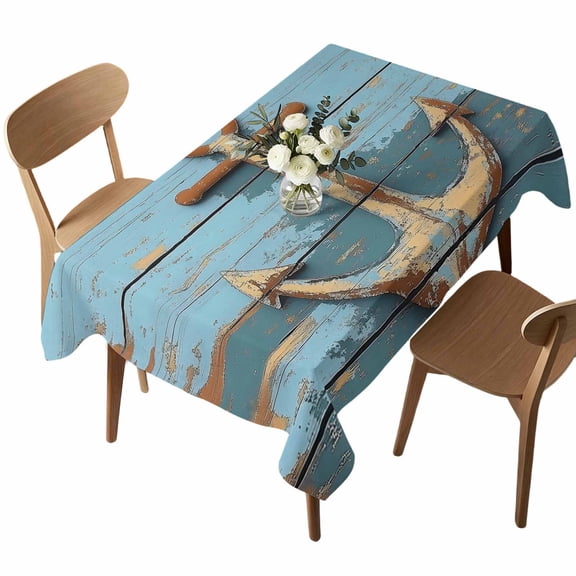Waterproof Tablecloth Old Ship Anchor on Wood Grain Rectangle Table Cloth 52x70in,Wipeable Washable Table Cover Nautical Farm Blue Planks Tablecloths for Dining Tables Kitchen Picnic Ourdoor