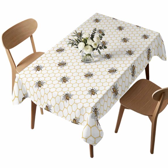 Waterproof Tablecloth Pastoral Farm Bee Honeycomb Rectangle Table Cloth 52x70in,Wipeable Washable Table Cover Rustic Abstract Hexagon Tablecloths for Dining Tables Kitchen Picnic Camping Ourdoor
