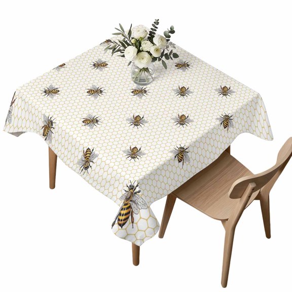 Waterproof Tablecloth Pastoral Farm Bee Honeycomb Square Table Cloth 54x54in,Wipeable Washable Table Cover Rustic Abstract Hexagon Tablecloths for Dining Tables Kitchen Picnic Camping Ourdoor Party