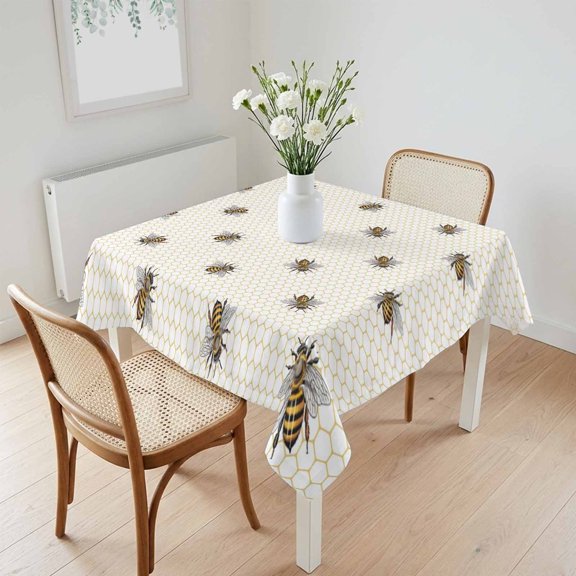 Waterproof Tablecloth Pastoral Farm Bee Honeycomb Square Table Cloth 60x60in,Wipeable Washable Table Cover Rustic Abstract Hexagon Tablecloths for Dining Tables Kitchen Picnic Camping Ourdoor Party