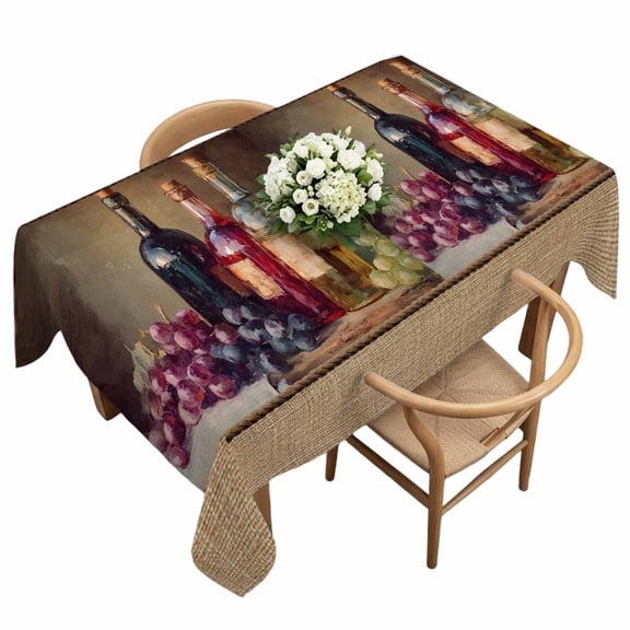 Waterproof Tablecloth Pastoral Grape Leaves Wine Rectangle Table Cloth 60x120in,Wipeable Washable Table Cover Country Plank Retro Linen Tablecloths for Dining Tables Kitchen Picnic Camping Ourdoor