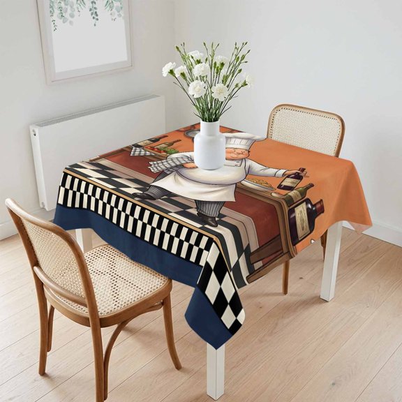 Waterproof Tablecloth Pastry Chef Gourmet Kitchen Square Table Cloth 60x60in,Wipeable Washable Table Cover Wine White Black Plaid Tablecloths for Dining Tables Kitchen Picnic Camping Ourdoor Party