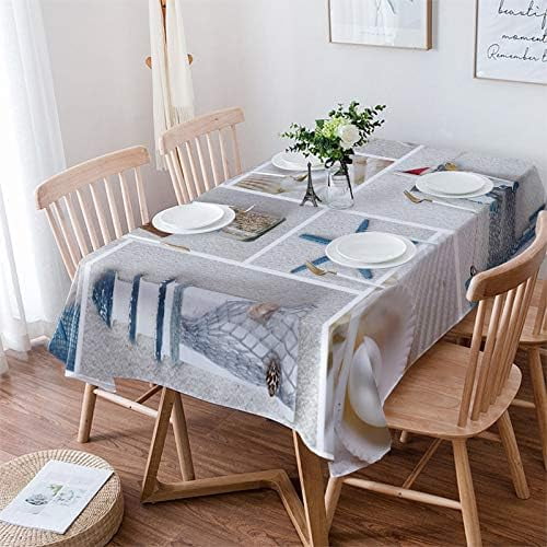 Waterproof Tablecloth Rectangle Washable Table Cloths Summer Lighthouse Starfish Drifting Bottle in Plaid Oil Proof Tables Cover for Kitchen Dining/Party/Holiday/Picnic Tabletop Ocean Beach Check