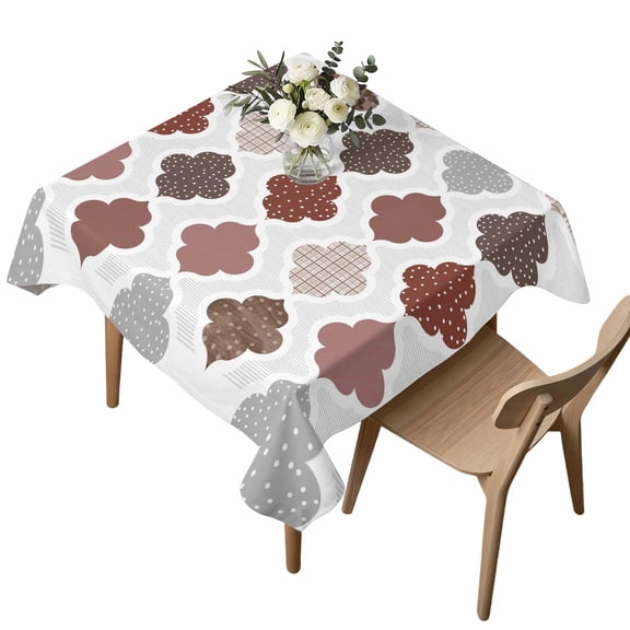 Waterproof Tablecloth Red Brown Abstract Geometric Square Table Cloth 54x54in,Wipeable Washable Table Cover Retro Bohemia Pattern Tablecloths for Dining Tables Kitchen Picnic Camping Ourdoor Party