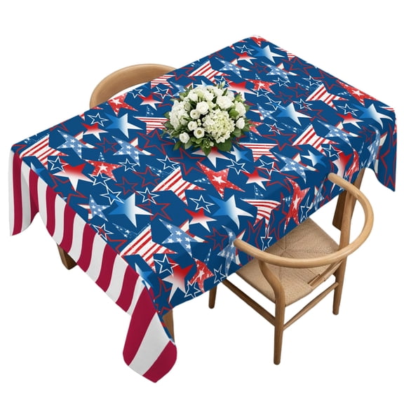 Waterproof Tablecloth Red Stars Stripes Independence Day Rectangle Table Cloth 60x120in,Wipeable Washable Table Cover Patriotic USA Flag Tablecloths for Dining Tables Kitchen Picnic Camping Ourdoor