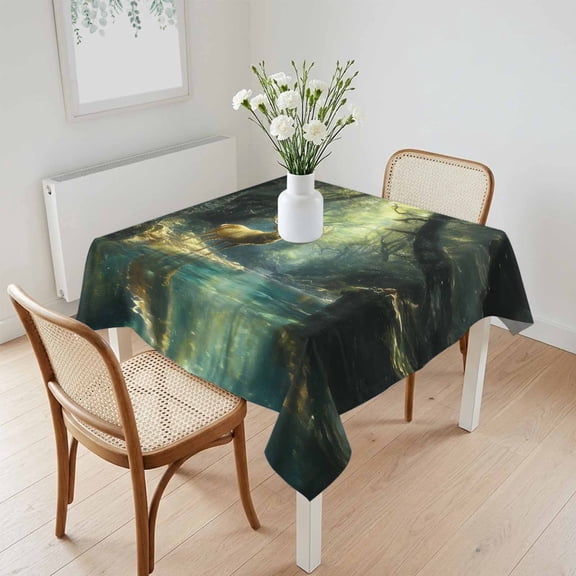 Waterproof Tablecloth Reindeer in The Forest Square Table Cloth 60x60in,Wipeable Washable Table Cover Hunting Nature Scenery Clear Lake Tablecloths for Dining Tables Kitchen Picnic Camping Ourdoor