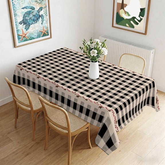 Waterproof Tablecloth Retro Black White Checkered Rectangle Table Cloth 60x84in,Wipeable Washable Table Cover Country Stars Stripes Tablecloths for Dining Tables Kitchen Picnic Camping Ourdoor
