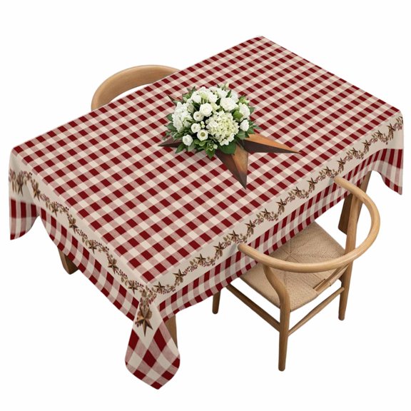 Waterproof Tablecloth Retro Country Stars Rectangle Table Cloth 60x120in,Wipeable Washable Table Cover Vintage Dates Red Plaid Tablecloths for Dining Tables Kitchen Picnic Camping Ourdoor Party