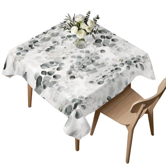Waterproof Tablecloth Retro Eucalyptus Leaves Square Table Cloth 54x54in,Wipeable Washable Table Cover Grey Tablecloths for Dining Tables Kitchen Picnic Camping Ourdoor Party