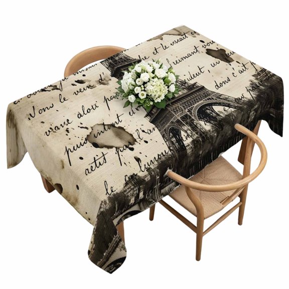 Waterproof Tablecloth Retro Landmark Icon on Beige Rectangle Table Cloth 60x120in,Wipeable Washable Table Cover Retro Letter Background Tablecloths for Dining Tables Kitchen Picnic Camping Ourdoor