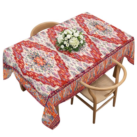 Waterproof Tablecloth Retro Medieval Turkish Pattern Rectangle Table Cloth 60x120in,Wipeable Washable Table Cover Classic Ethnic Flower Tablecloths for Dining Tables Kitchen Picnic Camping Ourdoor
