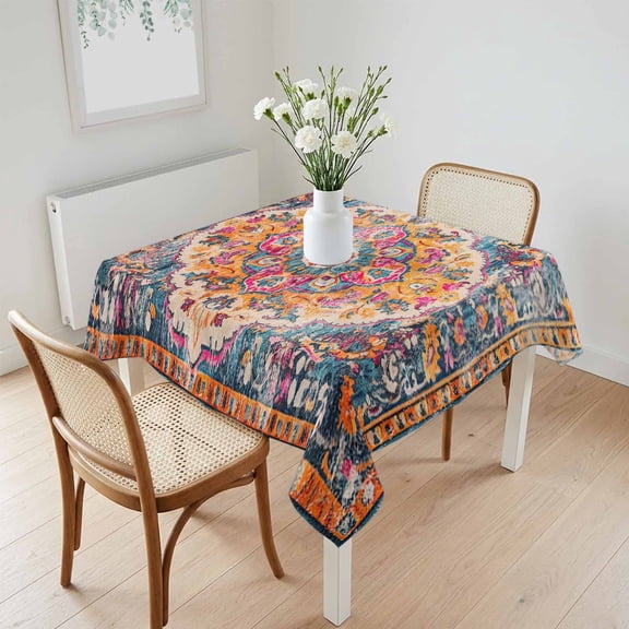 Waterproof Tablecloth Retro Medieval Turkish Tattoos Square Table Cloth 60x60in,Wipeable Washable Table Cover Classic Boho Pattern Tablecloths for Dining Tables Kitchen Picnic Camping Ourdoor Party