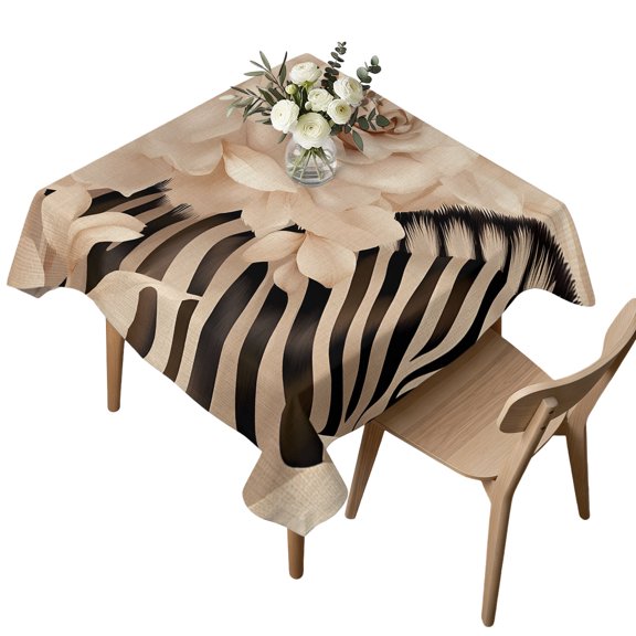 Waterproof Tablecloth Retro Style Flowers Rose Square Table Cloth 54x54in,Wipeable Washable Table Cover Black Zebra Stripe Tablecloths for Dining Tables Kitchen Picnic Camping Ourdoor Party
