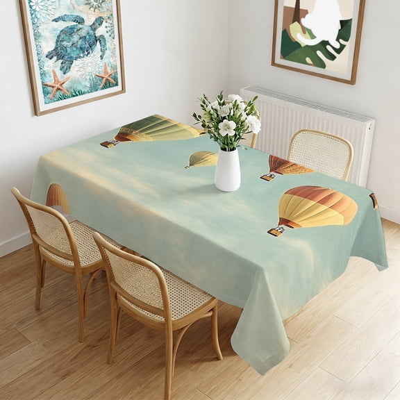 Waterproof Tablecloth Retro Style Hot Air Balloon Rectangle Table Cloth 60x102in,Wipeable Washable Table Cover Blue Sky Cloud Scene Tablecloths for Dining Tables Kitchen Picnic Camping Ourdoor