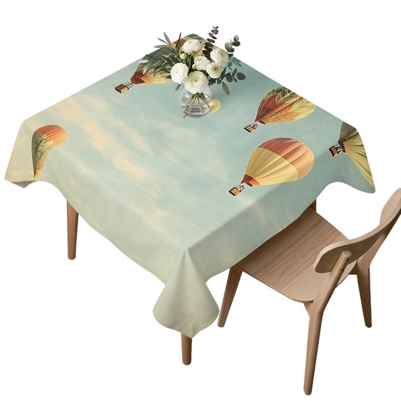 Waterproof Tablecloth Retro Style Hot Air Balloon Square Table Cloth 54x54in,Wipeable Washable Table Cover Blue Sky Cloud Scene Tablecloths for Dining Tables Kitchen Picnic Camping Ourdoor Party