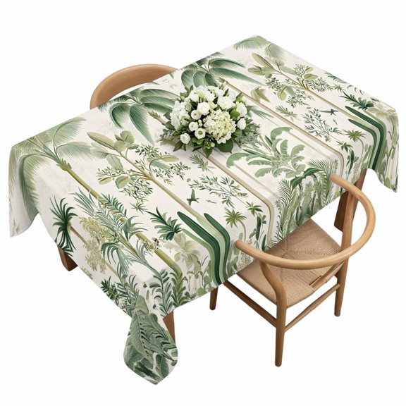 Waterproof Tablecloth Retro Tropical Forest Scene Rectangle Table Cloth 60x120in,Wipeable Washable Table Cover Green Coconut Tree Bird Tablecloths for Dining Tables Kitchen Picnic Camping Ourdoor