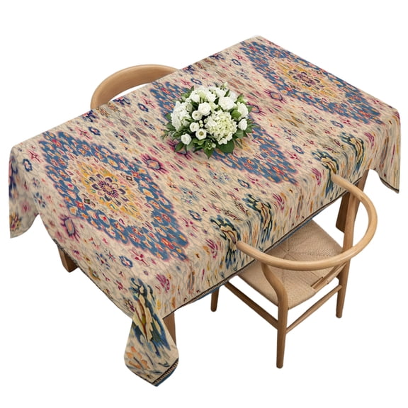 Waterproof Tablecloth Retro Turkish Tradition Flower Rectangle Table Cloth 60x120in,Wipeable Washable Table Cover Medieval Ethnic Pattern Tablecloths for Dining Tables Kitchen Picnic Ourdoor