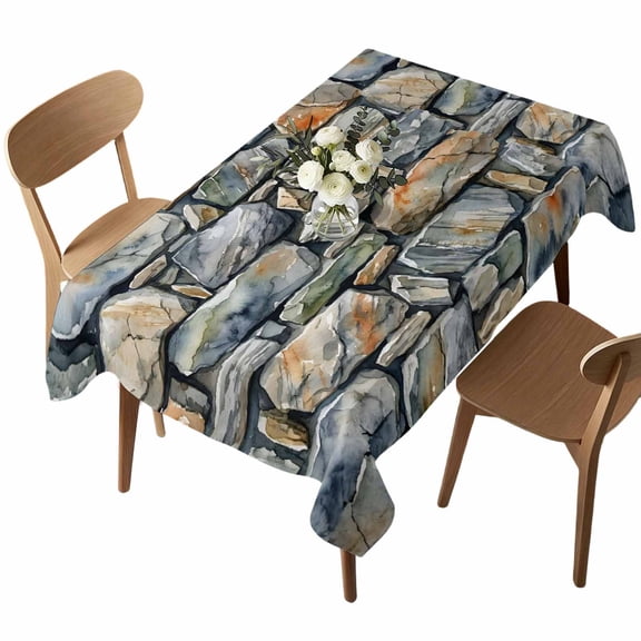 Waterproof Tablecloth Rustic Brown Gray Stone Wall Rectangle Table Cloth 52x70in,Wipeable Washable Table Cover Abstract Vintage Tan Tablecloths for Dining Tables Kitchen Picnic Camping Ourdoor