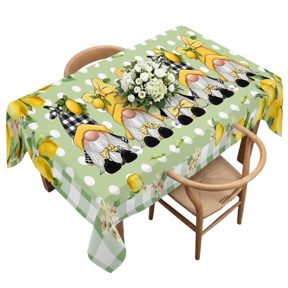 Waterproof Tablecloth Rustic Gnome Lemon Flower Leaf Rectangle Table Cloth 60x120in,Wipeable Washable Table Cover Summer Sage Green Plaid Polka Dot Tablecloths for Dining Tables Kitchen Picnic