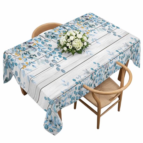 Waterproof Tablecloth Rustic Gradient Blue Eucalyptus Rectangle Table Cloth 60x120in,Wipeable Washable Table Cover Foliage Retro Wood Grain Tablecloths for Dining Tables Kitchen Picnic Ourdoor