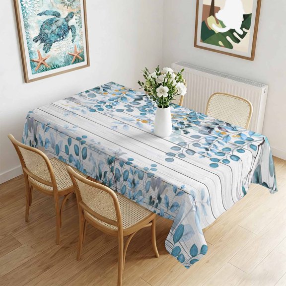 Waterproof Tablecloth Rustic Gradient Blue Eucalyptus Rectangle Table Cloth 60x84in,Wipeable Washable Table Cover Foliage Retro Wood Grain Tablecloths for Dining Tables Kitchen Picnic Ourdoor