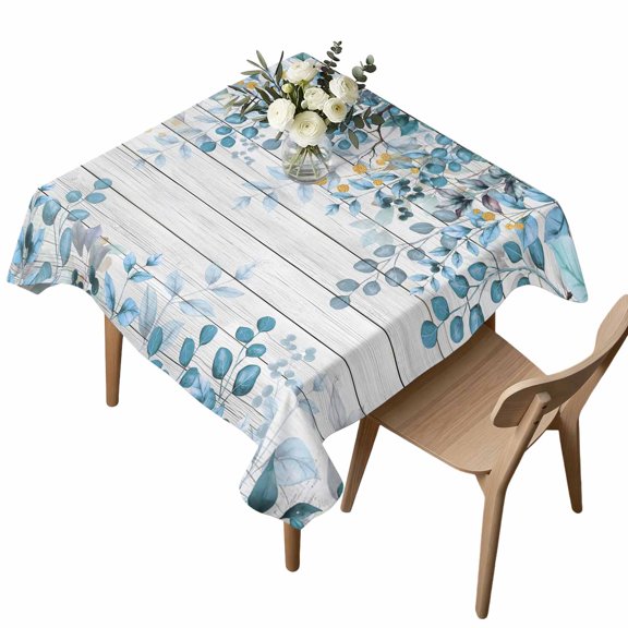 Waterproof Tablecloth Rustic Gradient Blue Eucalyptus Square Table Cloth 54x54in,Wipeable Washable Table Cover Foliage Retro Wood Grain Tablecloths for Dining Tables Kitchen Picnic Camping Ourdoor
