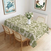 Waterproof Tablecloth Rustic Green Wildflower Retro Linen Rectangle Table Cloth 60x84in,Wipeable Washable Table Cover Abstract Floral Texture Tablecloths for Dining Tables Kitchen Picnic Ourdoor