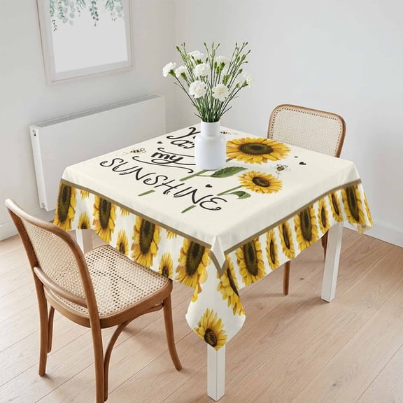 Waterproof Tablecloth SUNSHINE Sunflower Quotes Square Table Cloth 60x60in,Wipeable Washable Table Cover Retro Yellow Floral Tablecloths for Dining Tables Kitchen Picnic Camping Ourdoor Party