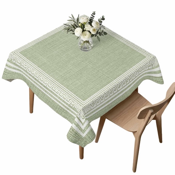 Waterproof Tablecloth Sage Green Linen Burlap Key Square Table Cloth 54x54in,Wipeable Washable Table Cover Abstract Greek Inspired Texture Tablecloths for Dining Tables Kitchen Picnic Ourdoor